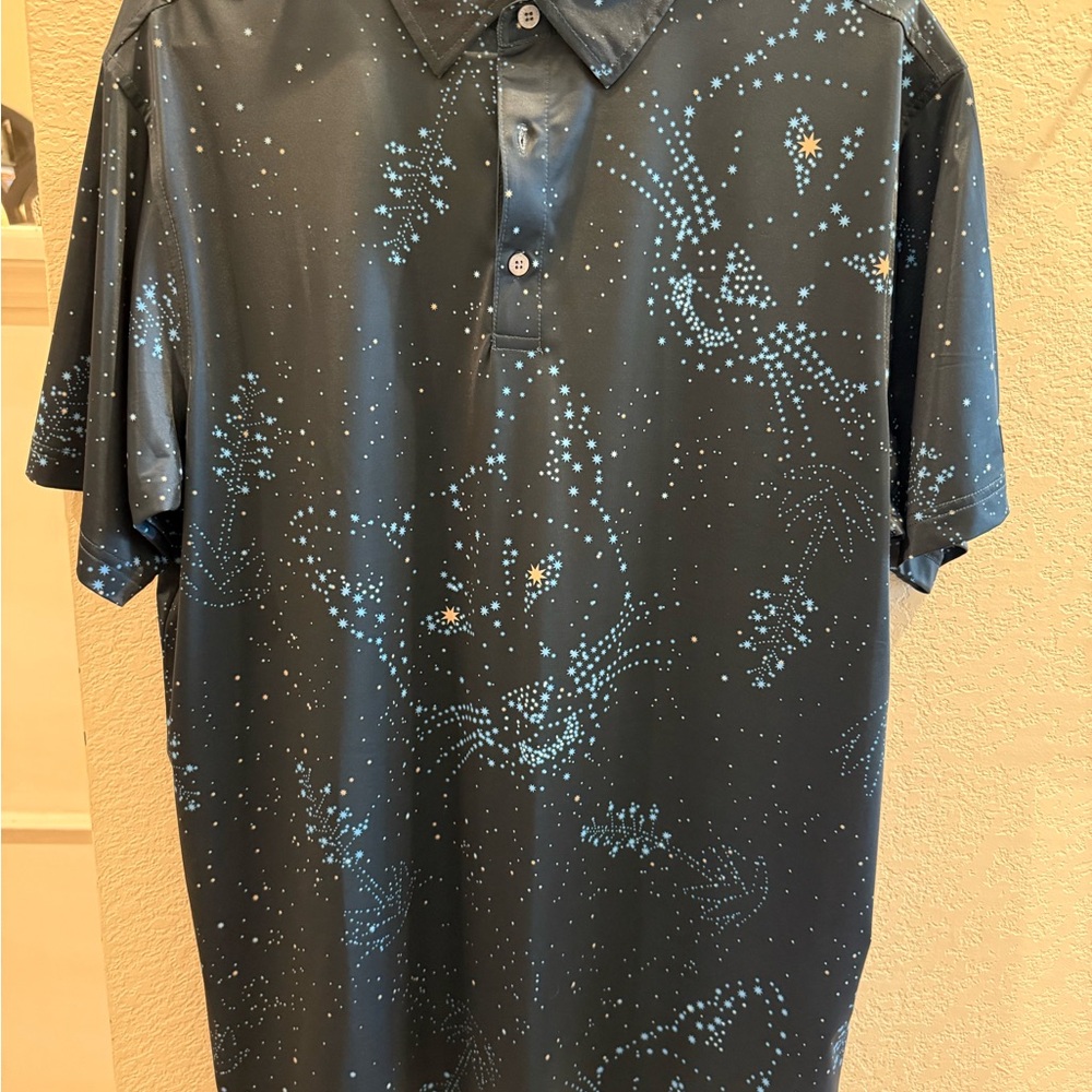 Men's Black and Blue Patterned Raised By Coyotes Golf Polo Size Large.